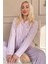 Lila Dublin Önden Düğmeli Uzun Kollu Kadın Pijama Takımı 1