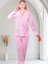 Önden Düğmeli Uzun Kol Kadın Pijama Takımı Pembe Çizgili 1