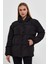Kadın Siyah Kapüşonlu Oversize Şişme Mont 4