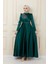 Önü Pilise ve Boncuk Detaylı Saten Abiye Elbise Yeşil 1624 1