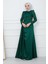 Kolları ve Önü Pullu Şifon Detaylı Eteği Pelerinli Saten Abiye Elbise Yeşil 1210 2