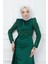Kolları ve Önü Pullu Şifon Detaylı Eteği Pelerinli Saten Abiye Elbise Yeşil 1210 5