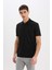 Regular Fit Polo Yaka Yarım Fermuarlı Kısa Kollu Siyah Tişört E4233AX25SM 3