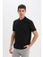Regular Fit Polo Yaka Yarım Fermuarlı Kısa Kollu Siyah Tişört E4233AX25SM 4