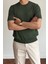 Erkek Haki Fitilli Slim Fit Bisiklet Yaka Triko T-Shirt 1