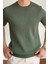Erkek Haki Fitilli Slim Fit Bisiklet Yaka Triko T-Shirt 2