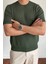 Erkek Haki Fitilli Slim Fit Bisiklet Yaka Triko T-Shirt 5