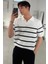 Erkek Düğmeli Polo Yaka Çizgi Detaylı Slim Fit Triko T-Shirt 1