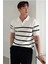 Erkek Düğmeli Polo Yaka Çizgi Detaylı Slim Fit Triko T-Shirt 5