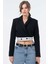 Siyah Garni Detaylı Kruvaze Crop Blazer Dokuma Ceket 1