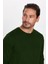 Erkek Slim Fit Dar Kesim Bisiklet Yaka Yeşil Triko Kazak 2