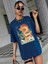 Kadın / Kız Saks Oversize T-Shirt Dragon Baskılı 3