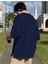 Erkek New York Cıty Baskılı Lacivert Oversize T-Shirt Salaş Boyfirend 2