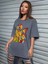 Kadın / Kız Karikatürist Baskılı Füme Oversize T-Shirt Salaş Boyfirend 1