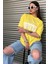 Houston Baskılı Kadın Oversize Sarı T-Shirt 1