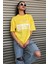 Houston Baskılı Kadın Oversize Sarı T-Shirt 2
