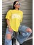 Houston Baskılı Kadın Oversize Sarı T-Shirt 4