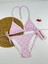 Pembe Ekose Çizgili Üçgen Ipli Kadın Bikini Takımı 1