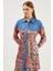 Denim Desenli Gömlek Yaka Mavi/oranj Uzun Tunik T-1441 3