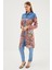Denim Desenli Gömlek Yaka Mavi/oranj Uzun Tunik T-1441 4