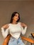 Dikiş Detaylı Asimetrik Crop Top Mevsimlik Kumaş 3