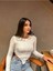 Dikiş Detaylı Asimetrik Crop Top Mevsimlik Kumaş 5