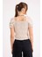 Kare Yaka Viskon Keten Crop Bluz 5
