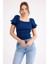 Kare Yaka Viskon Keten Crop Bluz 1