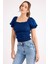 Kare Yaka Viskon Keten Crop Bluz 3
