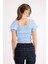 Kare Yaka Viskon Keten Crop Bluz 5