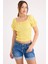 Kare Yaka Viskon Keten Crop Bluz 1