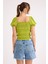Kare Yaka Viskon Keten Crop Bluz 5