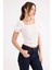 Kare Yaka Viskon Keten Crop Bluz 4