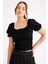 Kare Yaka Viskon Keten Crop Bluz 1