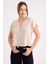 V Yaka Güpürlü Kısa Kol Keten Bluz 1