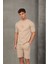 Bej Nakışlı Basic Erkek Şort Takımı 1
