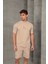 Bej Nakışlı Basic Erkek Şort Takımı 3
