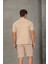 Bej Nakışlı Basic Erkek Şort Takımı 4