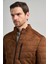 Kahverengi Dik Yaka Yan Cep Dolum Şişme Standart Fit Esnek Casual Deri Mont 1038245167 4