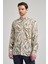 Koyu Haki Uzun Kol Baskılı Düğmeli Yaka Cepsiz Casual Slim Fit Gömlek 1004250138 1
