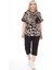 Kadın Alt-Üst Kısa Kol Kapri 2'li Likralı Cep Detay Leopar Desen Penye Takım 1