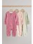 % 100 Pamuklu Pembe Unicorn Desenli 3'lü Tulum Set 1