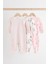 % 100 Pamuklu Pembe Çiçek Desenli Dantel Yaka 3'lü Tulum Set 2