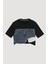 Denim Detaylı Püsküllü Crop Tişört Siyah 1