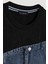 Denim Detaylı Püsküllü Crop Tişört Siyah 3