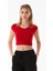 Basic Bisiklet Yaka Crop Tişört 1