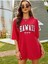 Hawaıı Baskılı Kadın / Kız Oversize Kırmızı Salas T-Shirt Boyfriend 1