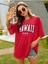 Hawaıı Baskılı Kadın / Kız Oversize Kırmızı Salas T-Shirt Boyfriend 2
