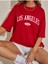 Los Angeles Baskılı Kadın / Kız Oversize Kırmızı Salas T-Shirt Boyfriend 1