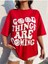 Coming Baskılı Kadın / Kız Oversize/ Boyfirend Kırmızı T-Shirt 3